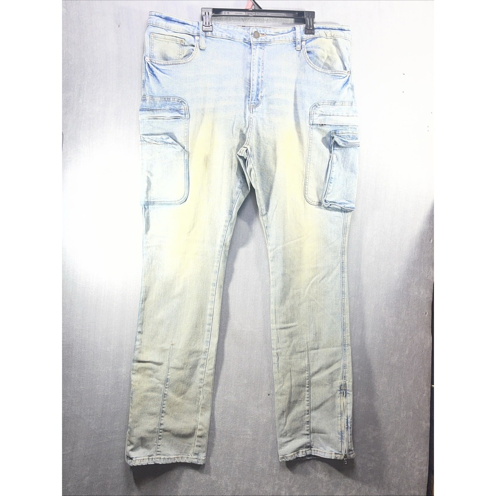 Fashion Nova Men Jeans Size 42 Straight Leg Cargo Stone Wash Urban Streetwear